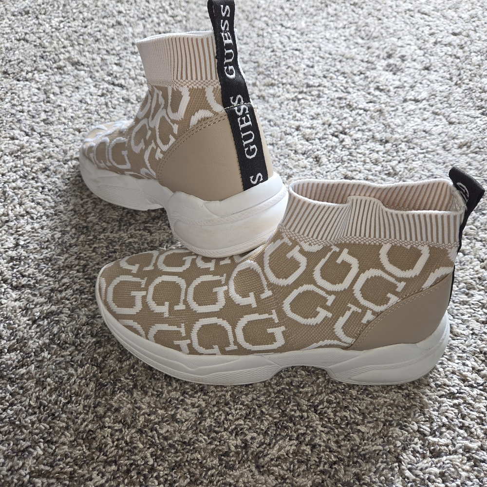 Guess Tan and White High-Top Sneakers